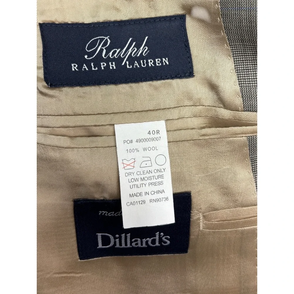 Ralph Lauren 40R 34x30 Taupe Glen Plaid 2pc Pant Suit Wool Pleated Cuffed